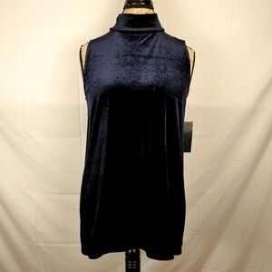 Tahari Deep Royal Blue Velour Sleeveless Mock Neck Tank/Tunic Style Top Size Med